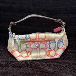 Coach Red and Pink Shoulder Bag with Signature Monogram